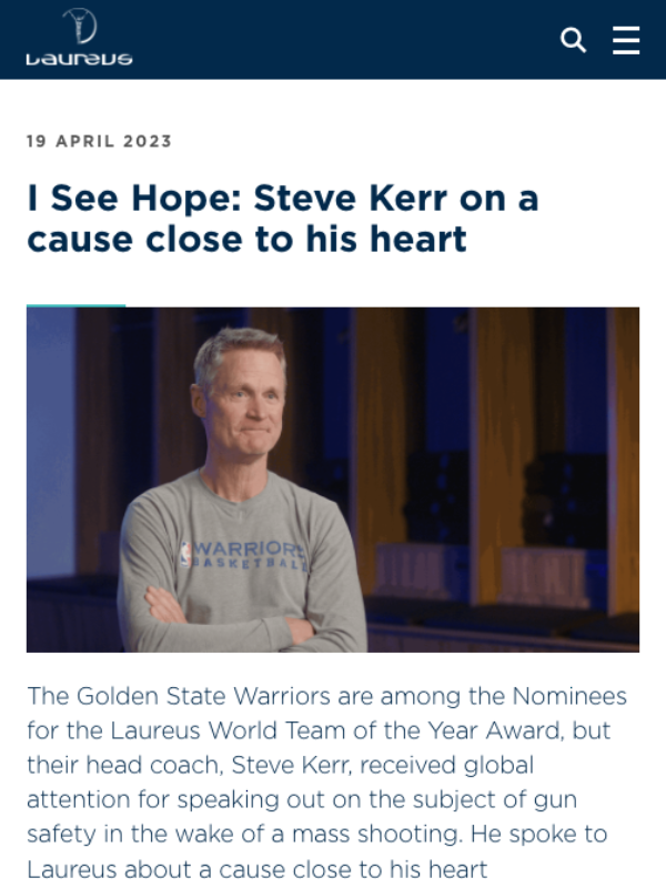 I See Hope Steve Kerr on a cause close to his heart Laureus