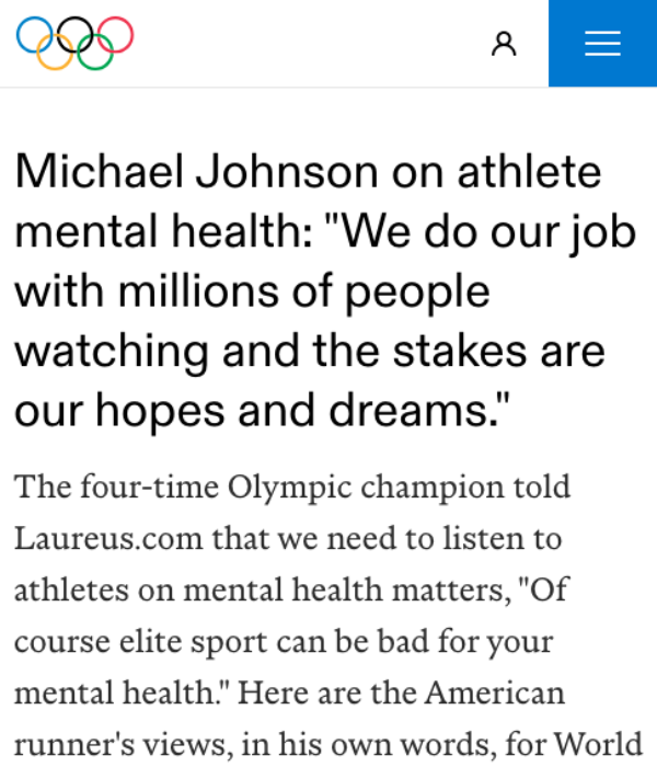 Michael Johnson tells us his views on mental health in elite sport